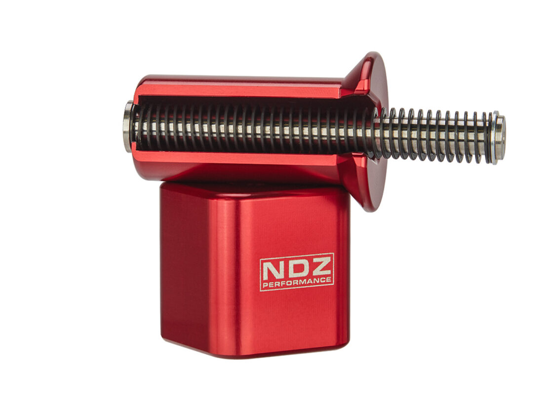 Red NDZ Performance Guide Rod Tool for Springfield Echelon, partially assembled with guide rod inserted