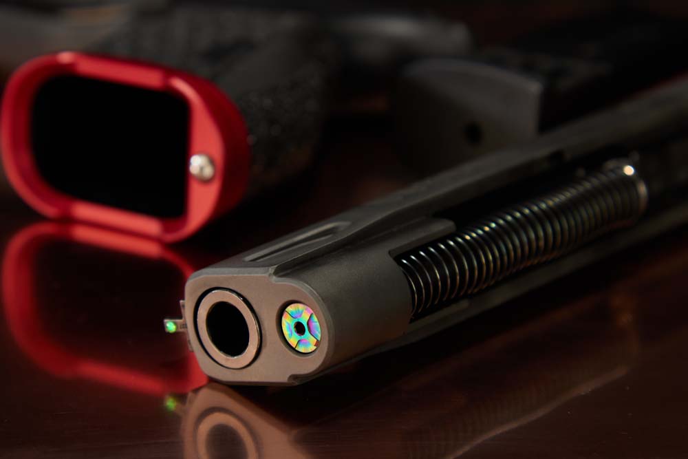 SIG Sauer P365 Fuse with NDZ Performance stainless steel guide rod and holographic rear slide plate upgrade