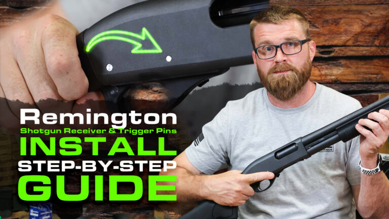 Remington 870 shotgun trigger plate assembly and receiver pins arranged for installation