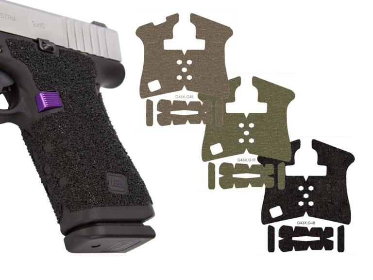 NDZ Glock 43X, 48 Pro Wrap Around Decal Grip, shown for the Glock 43X grip fitment guide.